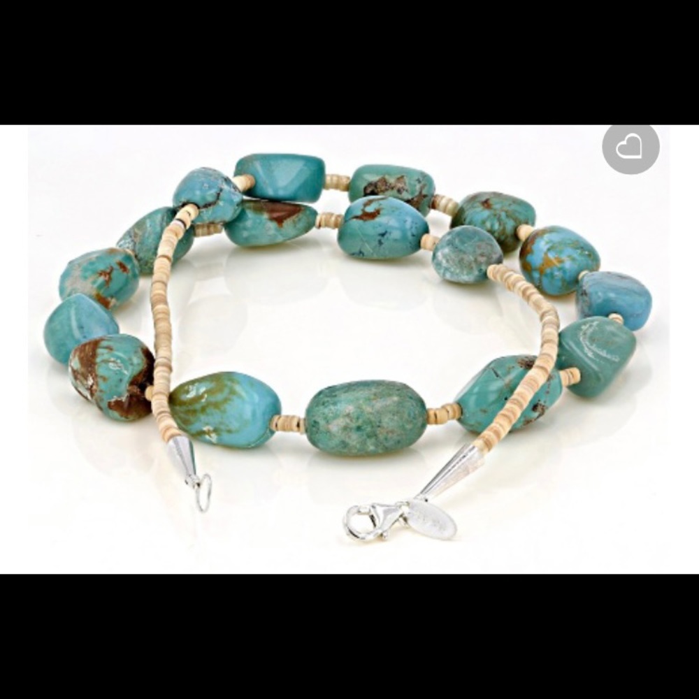 Turquoise Nugget And Heishi Shell Bead Sterling - Picture 3 of 11